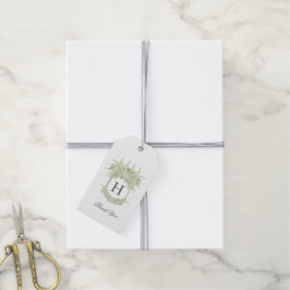 Vattenfärgad Grönt och vit Hydrangea-Vapensköld Presentetikett