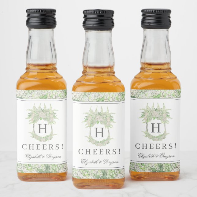 Vattenfärgad Grönt och vit Hydrangea-Vapensköld Spritflaskor Etikett (Flaskor)
