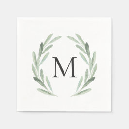 Vattenfärgad Grönt Olive Gren WANE Monogram Pappersservett