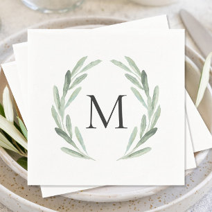 Vattenfärgad Grönt Olive Gren WANE Monogram Pappersservett