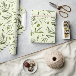 Vattenfärgad Grönt Olive Grenar Presentpapper