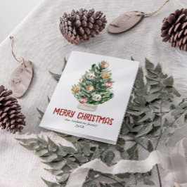 Vattenfärgad Grönt Ornaments Träd God jul Helgkort