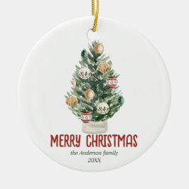 Vattenfärgad Grönt Ornaments Träd God jul Julgransprydnad Keramik