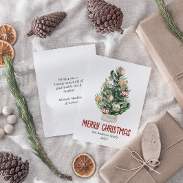 Vattenfärgad Grönt Ornaments Träd God jul Julkort