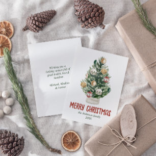 Vattenfärgad Grönt Ornaments Träd God jul Julkort