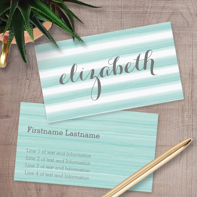 Vattenfärgad Grönt Rand Feminin  Visitkort (Custom Printed Business Cards)