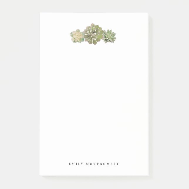 Vattenfärgad Grönt Succult Personal Monogram Post-it Block (Framsida)