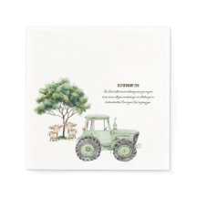 Vattenfärgad Grönt Tractor Farm Baby Shower Napkin