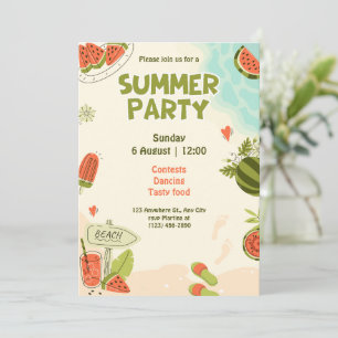 Vattenfärgad grönt vattenmelon sommaren party inbjudningar
