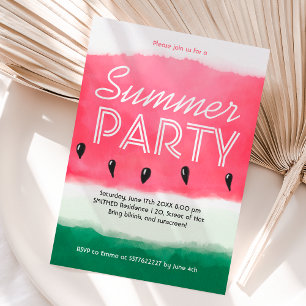 Vattenfärgad grönt vattenmelon sommaren party inbjudningar