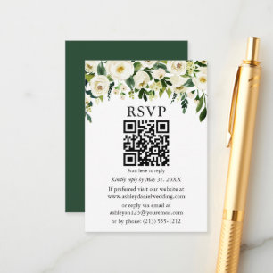 Vattenfärgad Grönt Vit Blommigt QR Bröllop OSA Tilläggskort