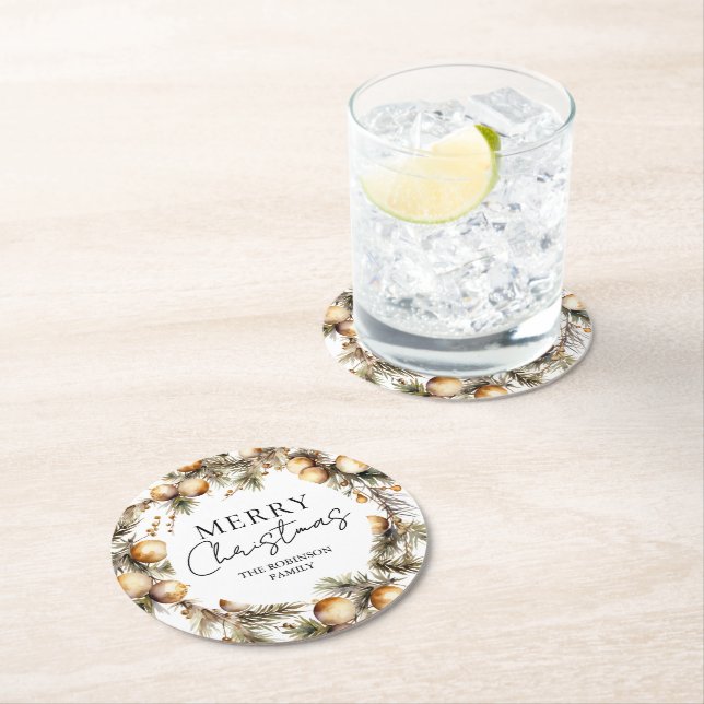 Vattenfärgad Guld-julhelg Underlägg Papper Rund (Insitu)