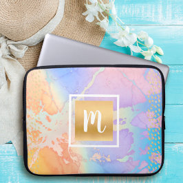 Vattenfärgad guld turkos lila orange monogram laptop fodral