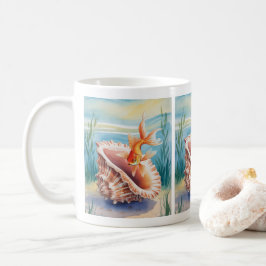Vattenfärgad guldfisk i korall Snäcka Kaffemugg