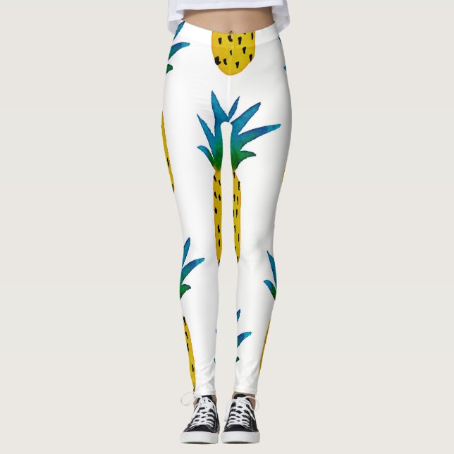 Vattenfärgad Gult Ananas Mönster Leggings (Framsida)