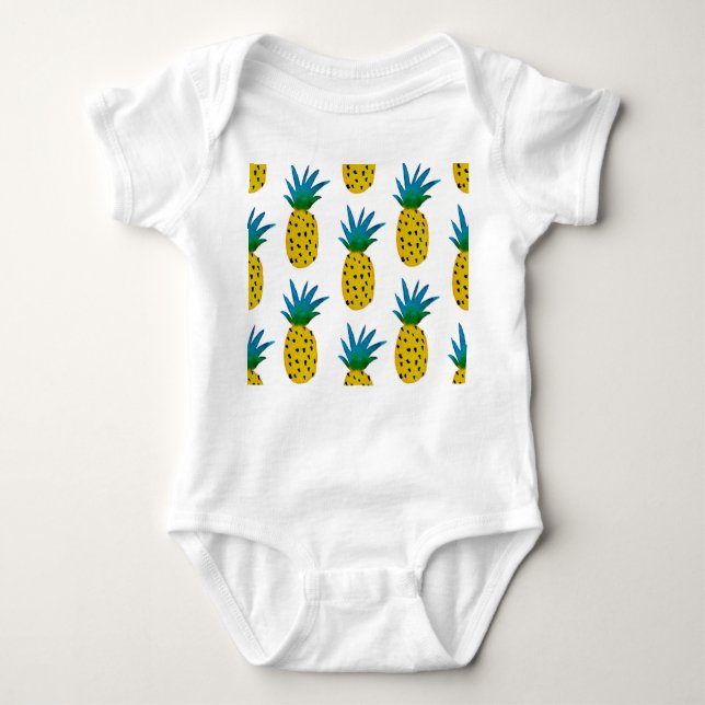 Vattenfärgad Gult Ananas Mönster T Shirt (Framsida)