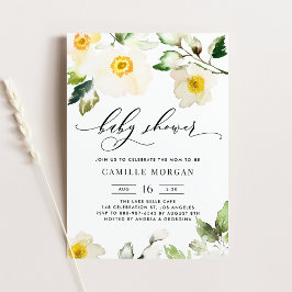 Vattenfärgad Gult Anemone Blommigt Baby Shower Inbjudningar