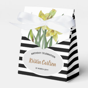 Vattenfärgad Gult Daffodils Black White Rand Presentaskar