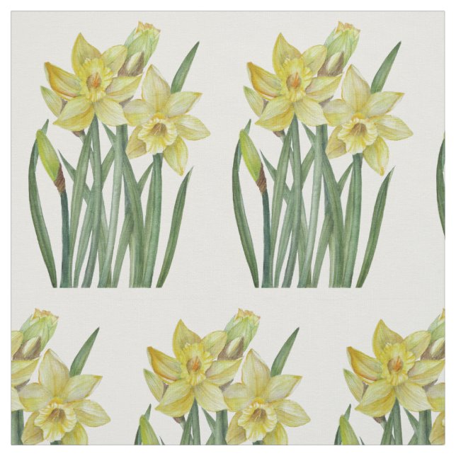 Vattenfärgad Gult Daffodils Botaniska illustration Tyg (Provkarta)