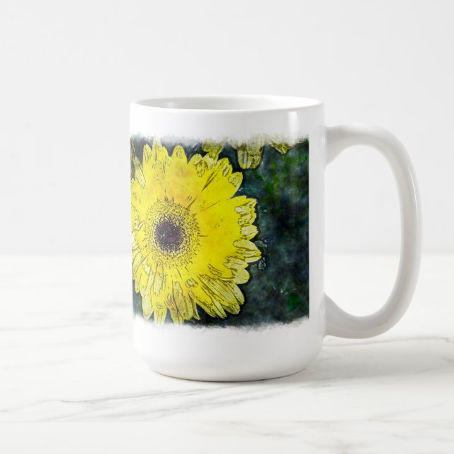 Vattenfärgad Gult Daisy på vit  Kaffemugg (Höger)
