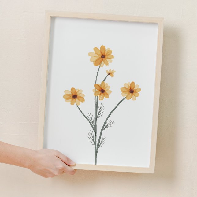 Vattenfärgad Gult Flower Cosmos Nursery Decor Poster (Watercolor Yellow Flower Cosmos Nursery Decor)