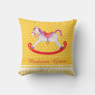 Vattenfärgad gult för Rocking-häst med namn Barnku Kudde