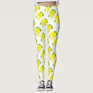 Vattenfärgad Gult Lemon-frukt Citrus Summer Leggings