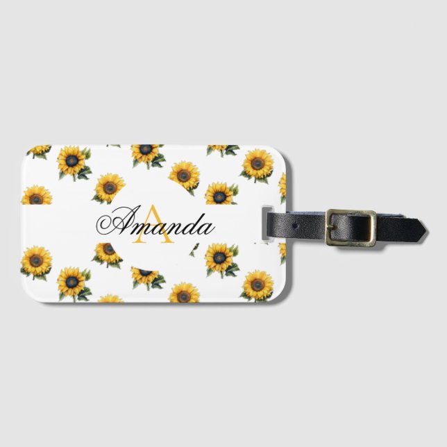 Vattenfärgad Gult Loely Sunblommor Mönster Bagagebricka (Framsida horisontal)