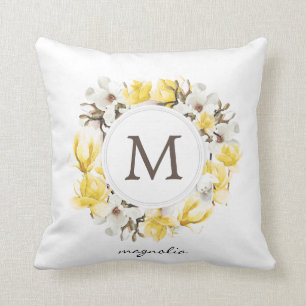 Vattenfärgad Gult Magnolien Utandning Monogram Kudde