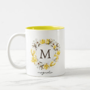 Vattenfärgad Gult Magnolien Utandning Monogram Två-Tonad Mugg
