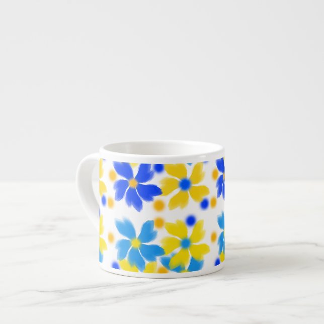 Vattenfärgad Gult och Blåa blommor Espresso Kopp Espressomugg (Framsida vänster)