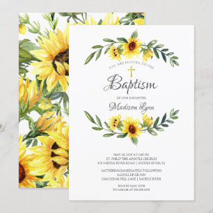 Vattenfärgad Gult Solblommor Baptism Inbjudningar