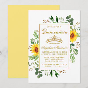 Vattenfärgad Gult Solblommor Greenery Quinceanera Inbjudningar