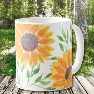 Vattenfärgad Gult Solblommor Kaffemugg