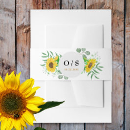 Vattenfärgad Gult Solblommor Monogram Bröllop Band För Inbjudningskort