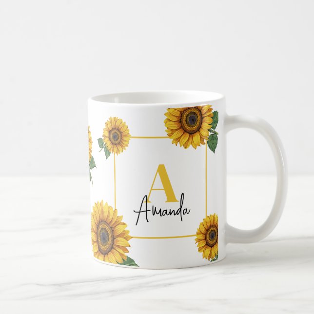 Vattenfärgad Gult Solros Monogram Mamma Kaffemugg (Höger)