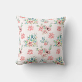 Vattenfärgad hand Rita exotiska Cacti-set med blom Kudde