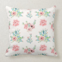 Vattenfärgad hand Rita exotiska Cacti-set med blom Kudde