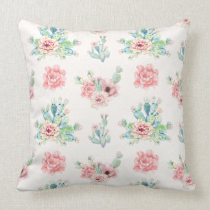 Vattenfärgad hand Rita exotiska Cacti-set med blom Kudde