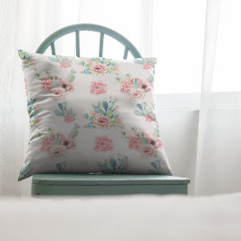 Vattenfärgad hand Rita exotiska Cacti-set med blom Kudde