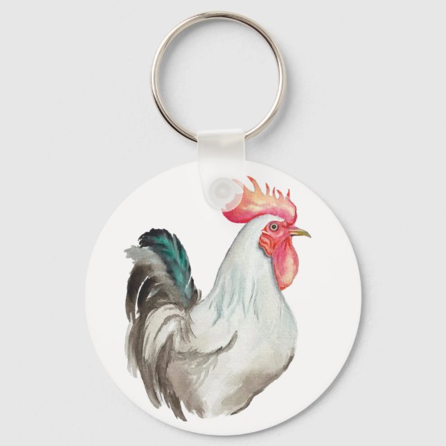 Vattenfärgad hand teckning i Tupp Nyckelring (Framsida)