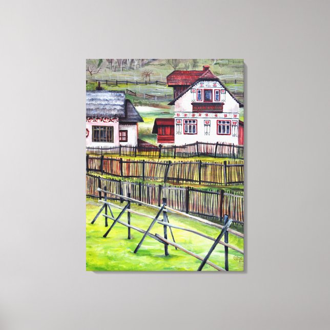 Vattenfärgad handmålad transylvania, Rumänien Canvastryck (Framsida)