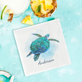 Vattenfärgad havssköldpadda Ocean Aqua Blue Pappersservett