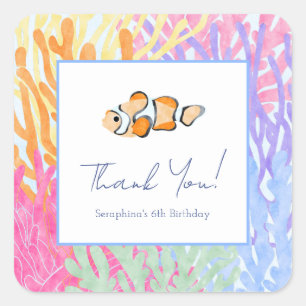 Vattenfärgad havssnäckfisk (Ocean Clown Fish Födel Fyrkantigt Klistermärke