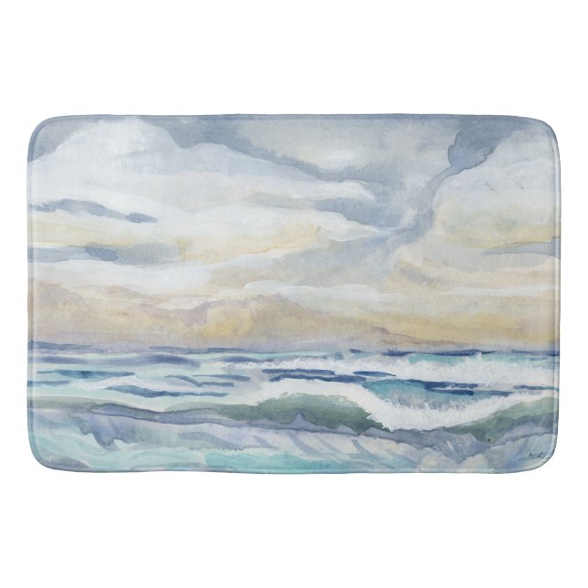 Vattenfärgad havsvåg - strandnära kustdekan badrumsmatta (Framsidan)