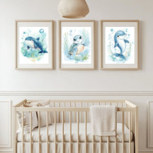Vattenfärgad havsyta Baby djur Nursery Decor