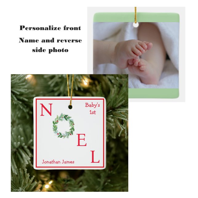 Vattenfärgad Helgdag Utandning Foto BABY 1:a NOEL Julgransprydnad Keramik (Skapare uppladdad)