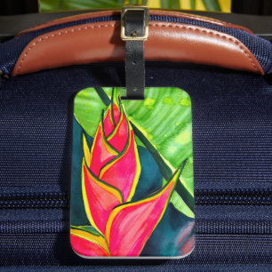 Vattenfärgad heliconia tropiska blommor bagagebricka