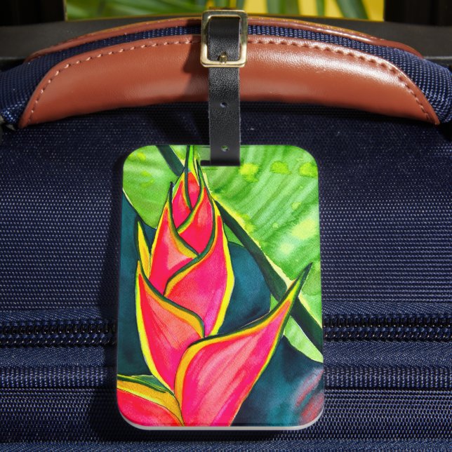 Vattenfärgad heliconia tropiska blommor bagagebricka (Framsida Insitu 2)