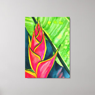 Vattenfärgad heliconia tropiska blommor canvastryck